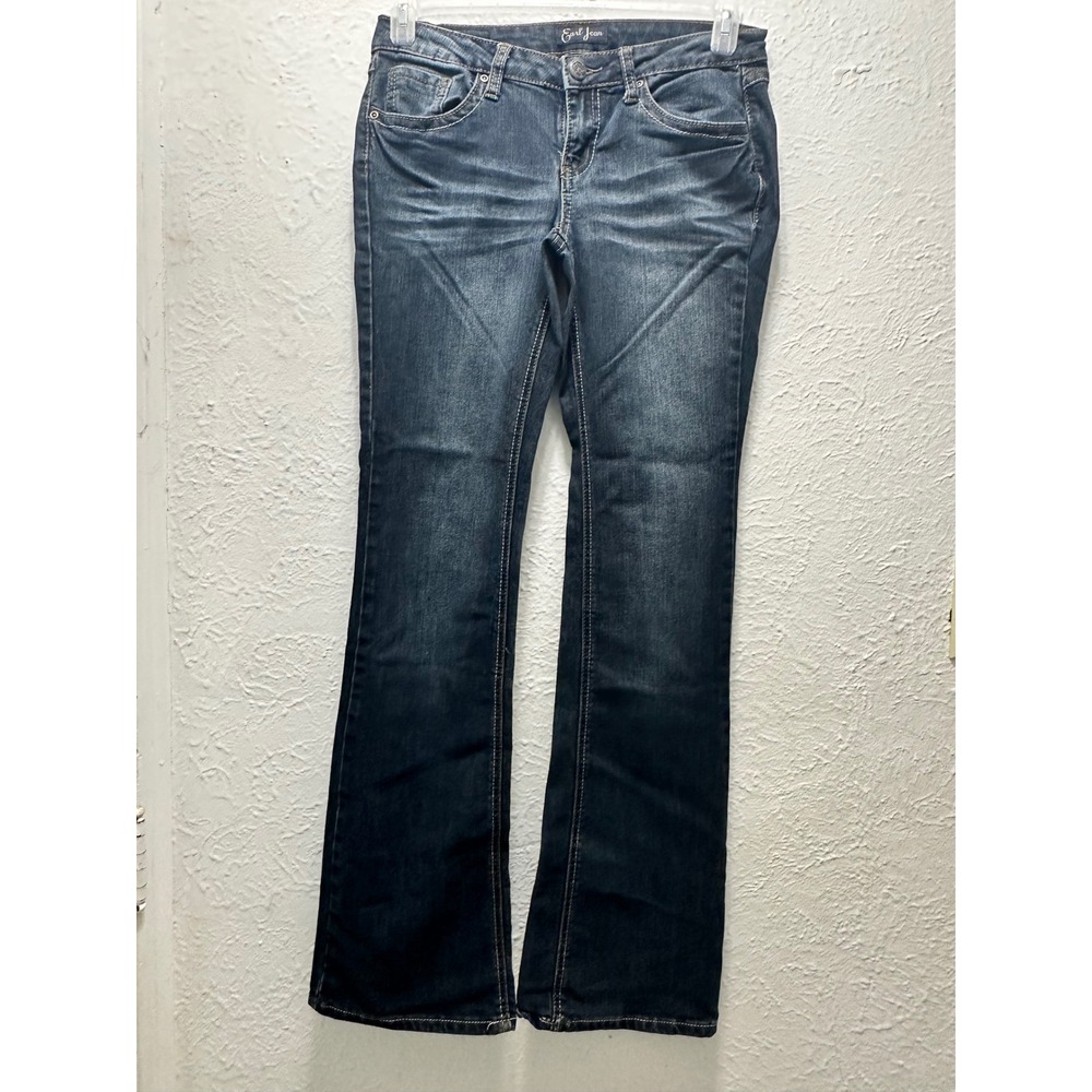 Earl Jean Women's Bootcut Denim Jeans Blue Stretchy Embellished Pockets Size 5